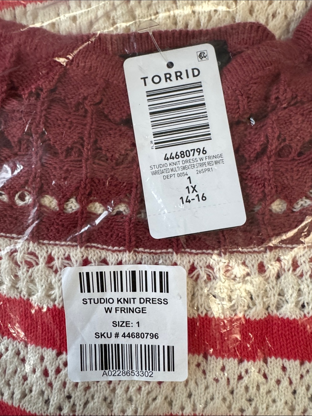 Torrid Studio Collection Red & White Striped Crochet Maxi Dress w/ Fringe Hem - Picture 4 of 4